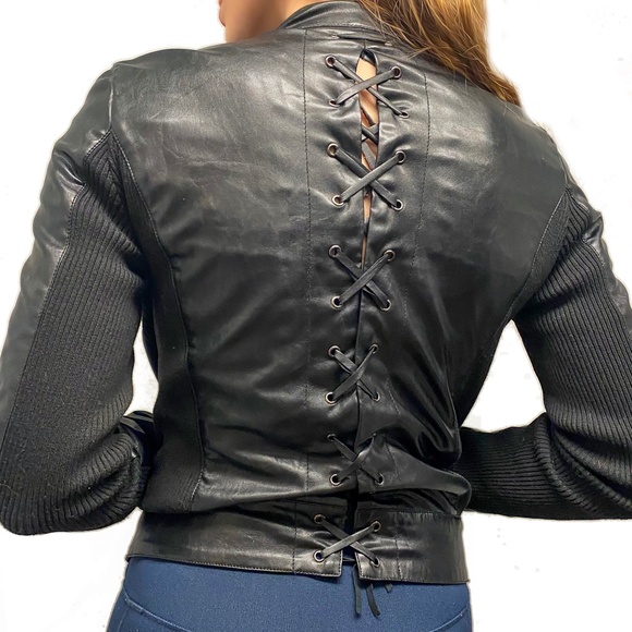 Vintage Point-Zero Laced Back Faux Leather Jacket - Picture 4 of 6